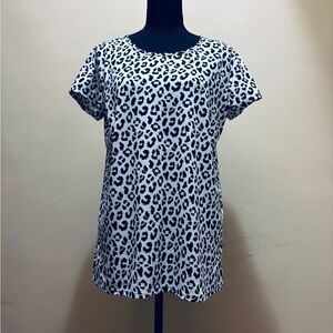 Catherine Malandrino Black and White Animal Print Short Sleeve Top
